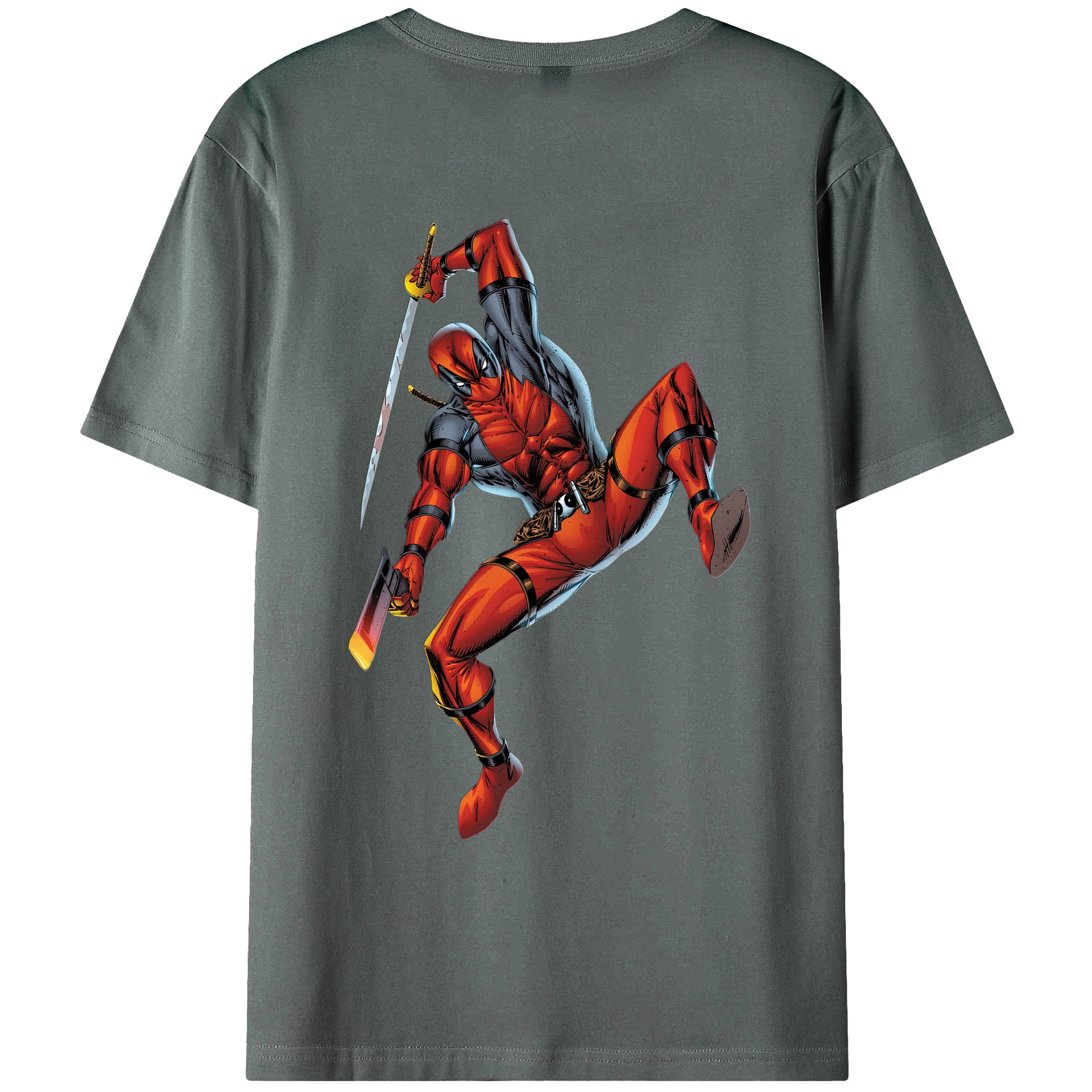 （画像用） Deadpool デッドプール 綿100％ メンズ半袖Tシャツ（バックプリント） 通気性
